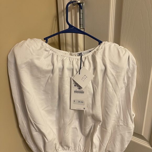 NWT Zara white shoulder pad cropped shirt M - Picture 3 of 7